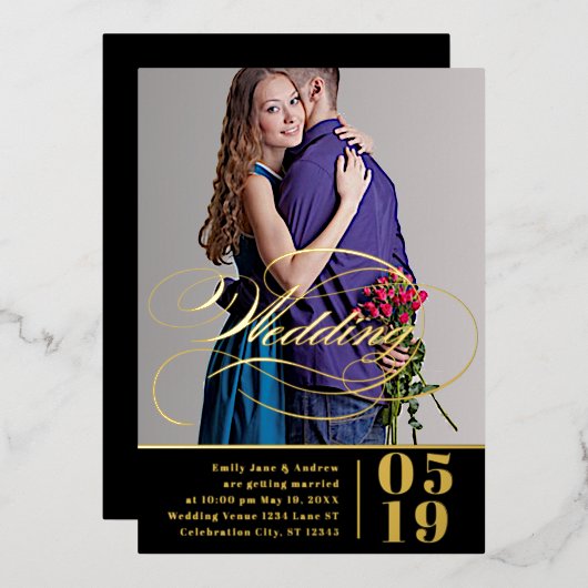 Elegantes Vintages Foto Folieneinladung (Vorderseite/Rückseite)