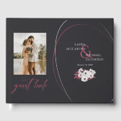 Elegantes Vintages Foto Schwarzes Magenta Gästebuch (Vorderseite)