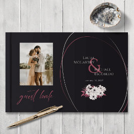 Elegantes Vintages Foto Schwarzes Magenta Gästebuch