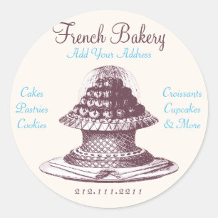 Elegantes Vintages französisches Gebäck: Bäckerei, Runder Aufkleber