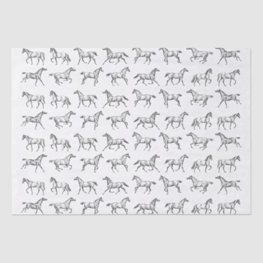 Elegantes Vintages Galloping Pferde Grau Weiße Bah Seidenpapier (Vorderseite)