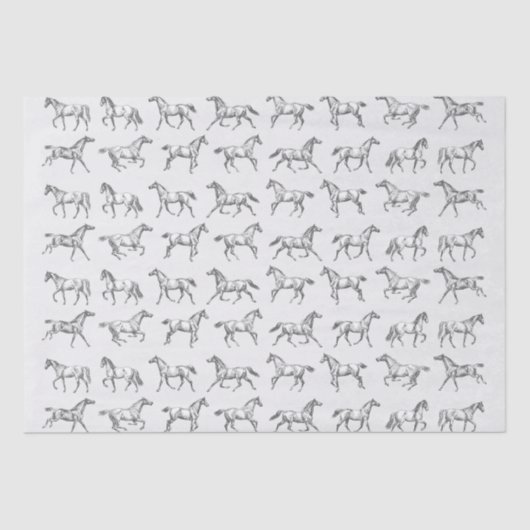 Elegantes Vintages Galloping Pferde Gray Toile Seidenpapier (Vorderseite)