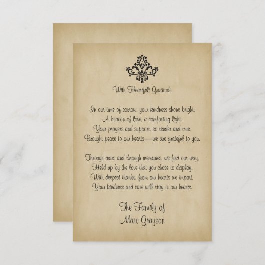 Elegantes Vintages Gedicht Beileid Dankeschön Dankeskarte (Vorne/Hinten)