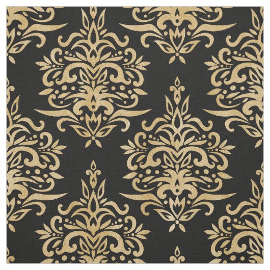 Elegantes Vintages Gold Damask Muster Schwarz Stoff (Muster)