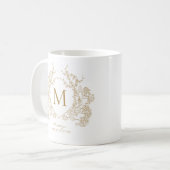 Elegantes Vintages Gold Floral Wappen Monogramm Kaffeetasse (Vorderseite Links)