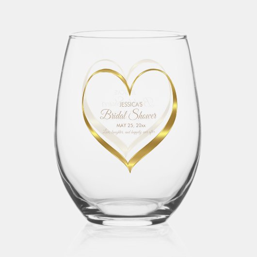 Elegantes Vintages Gold Heart Brautparty Weinglas Ohne Stiel (Vorderseite)