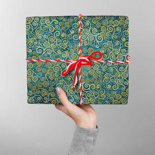 Elegantes Vintages Gold Swirl Muster Boho Dusty Bl Geschenkpapier