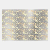 Elegantes Vintages Golddamastmuster Geschenkpapier Set (Vorderseite 2)