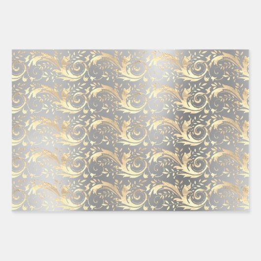 Elegantes Vintages Golddamastmuster Geschenkpapier Set (Vorderseite 2)