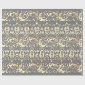 Elegantes, Vintages goldgraues Damastmuster Geschenkpapier (Flach)