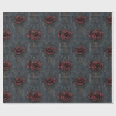 Elegantes Vintages Gotisches Muster mit Rote Rosen Geschenkpapier (Flach)