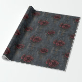 Elegantes Vintages Gotisches Muster mit Rote Rosen Geschenkpapier (Ungerollt)