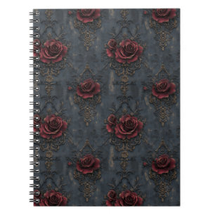Elegantes Vintages Gotisches Muster mit Rote Rosen Notizblock