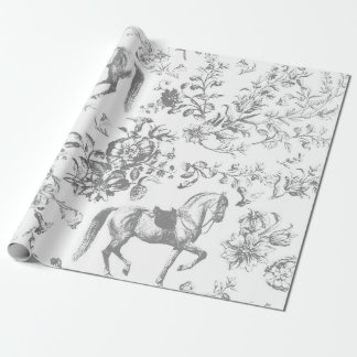 Elegantes, Vintages, graues, weißes Pferdeblütenmu Geschenkpapier