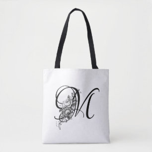 Elegantes Vintages graviertes Blumenmonogramm Tasche