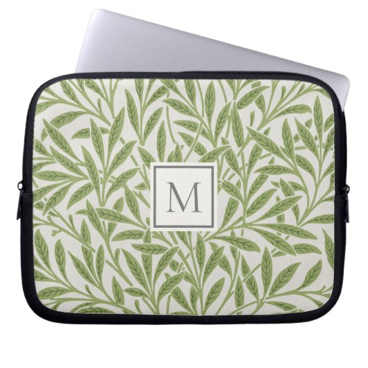 Elegantes Vintages Green Willow Blätter Monogram Laptopschutzhülle (Vorderseite)