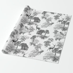 Elegantes Vintages Grey Deer Fox Country Toile Geschenkpapier