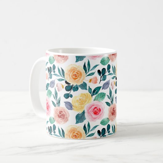 Elegantes Vintages, grünes, florales Muster Kaffeetasse (Vorderseite Links)