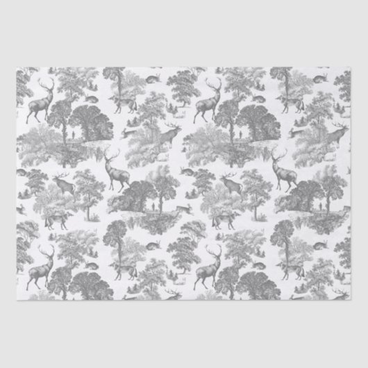 Elegantes Vintages Hirschwald Grau Country Toile Seidenpapier (Vorderseite)