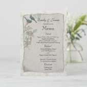 Elegantes Vintages Hochzeitsmenü für Aquamarine Vö Menükarte (Stehend Vorderseite)