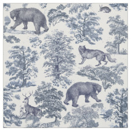 Elegantes, Vintages Holzland Animal Blue Toile Mus Stoff
