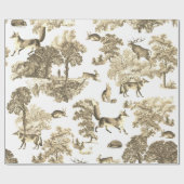 Elegantes Vintages Holzland Beige Fox Rabbit Toile Geschenkpapier (Flach)
