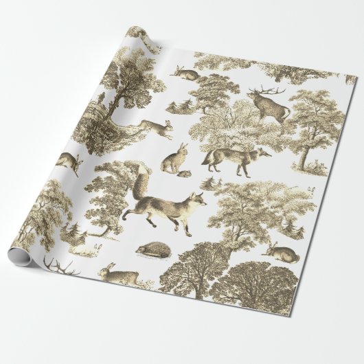 Elegantes Vintages Holzland Beige Fox Rabbit Toile Geschenkpapier (Ungerollt)