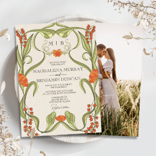 Elegantes Vintages Jugendstil Foto Hochzeit Einladung