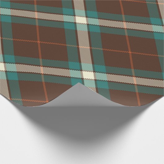 Elegantes, Vintages Kariertes grünbraunes Gewebe Geschenkpapier (Ecke)