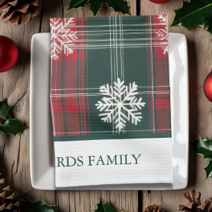 Elegantes Vintages Kariertes Schneeflockenmuster W Geschirrtuch