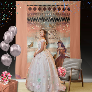 Elegantes Vintages Kupferquinceñera-Foto Hintergru Wandteppich