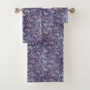 Elegantes, Vintages Lila Damask-Muster Badhandtuch Set