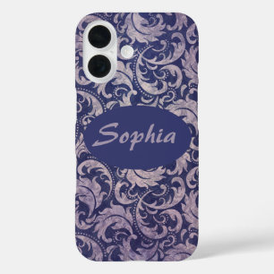 Elegantes, Vintages Lila Damask-Muster iPhone 16 Hülle