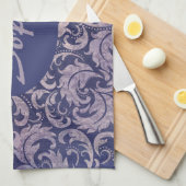 Elegantes, Vintages Lila Damask-Muster Geschirrtuch (Viertel Falte)