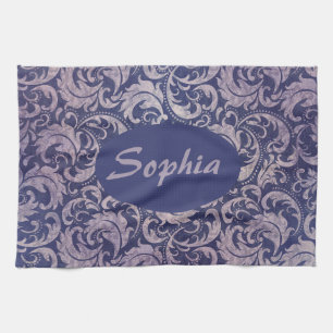 Elegantes, Vintages Lila Damask-Muster Geschirrtuch