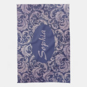 Elegantes, Vintages Lila Damask-Muster Geschirrtuch (Vertikal)