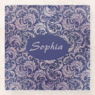 Elegantes, Vintages Lila Damask-Muster Glasuntersetzer