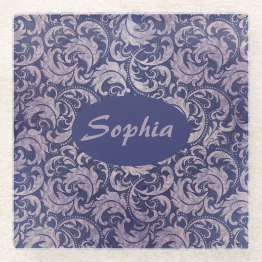 Elegantes, Vintages Lila Damask-Muster Glasuntersetzer (Vorderseite)