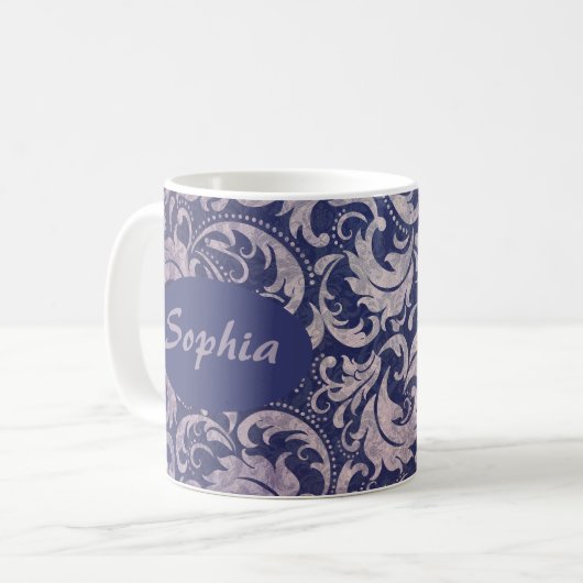 Elegantes, Vintages Lila Damask-Muster Kaffeetasse (Vorderseite Links)