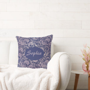 Elegantes, Vintages Lila Damask-Muster Kissen