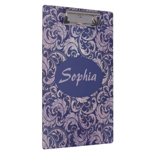 Elegantes, Vintages Lila Damask-Muster Klemmbrett (Rechts)