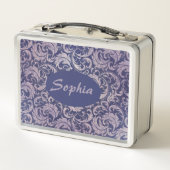 Elegantes, Vintages Lila Damask-Muster Metall Brotdose (Rückseite)