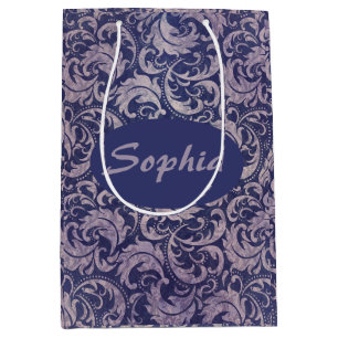 Elegantes, Vintages Lila Damask-Muster Mittlere Geschenktüte
