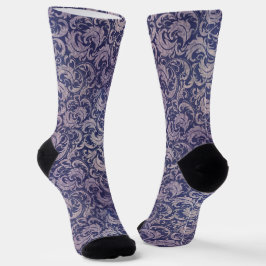 Elegantes, Vintages Lila Damask-Muster Socken