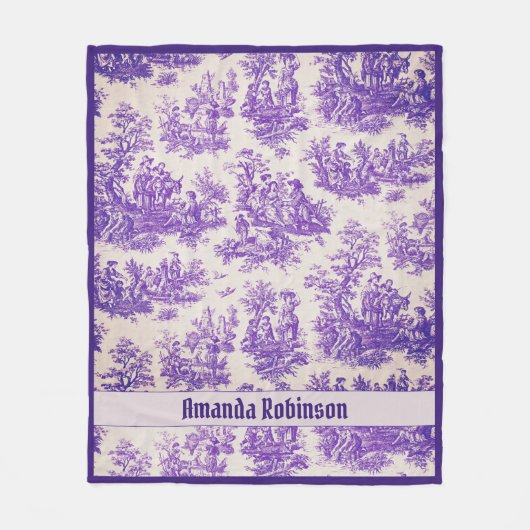 Elegantes Vintages lila Jouy Monogramm Fleecedecke (Vorderseite)