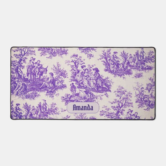 Elegantes Vintages lila Jouy Monogramm Schreibtischunterlage (Vorderseite)