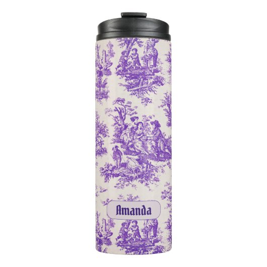 Elegantes Vintages lila Jouy Monogramm Thermosbecher (Vorderseite)