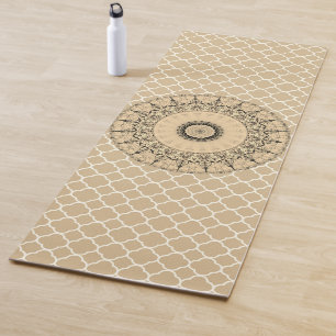 Elegantes Vintages Mandala auf Tan Quatrefoil Yogamatte