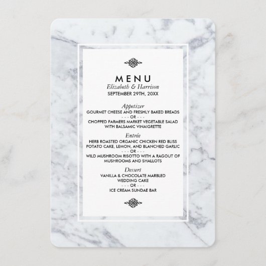Elegantes Vintages Marble Wedding Menu Menükarte (Vorderseite)