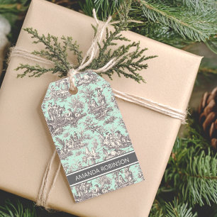 Elegantes Vintages Minzgrautoile de jouy Geschenkanhänger